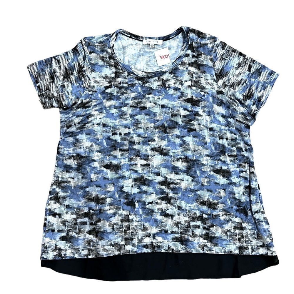 Rose+Olive Blue Gray Black Knit Plus Top Blouse Shirt 1X NWT